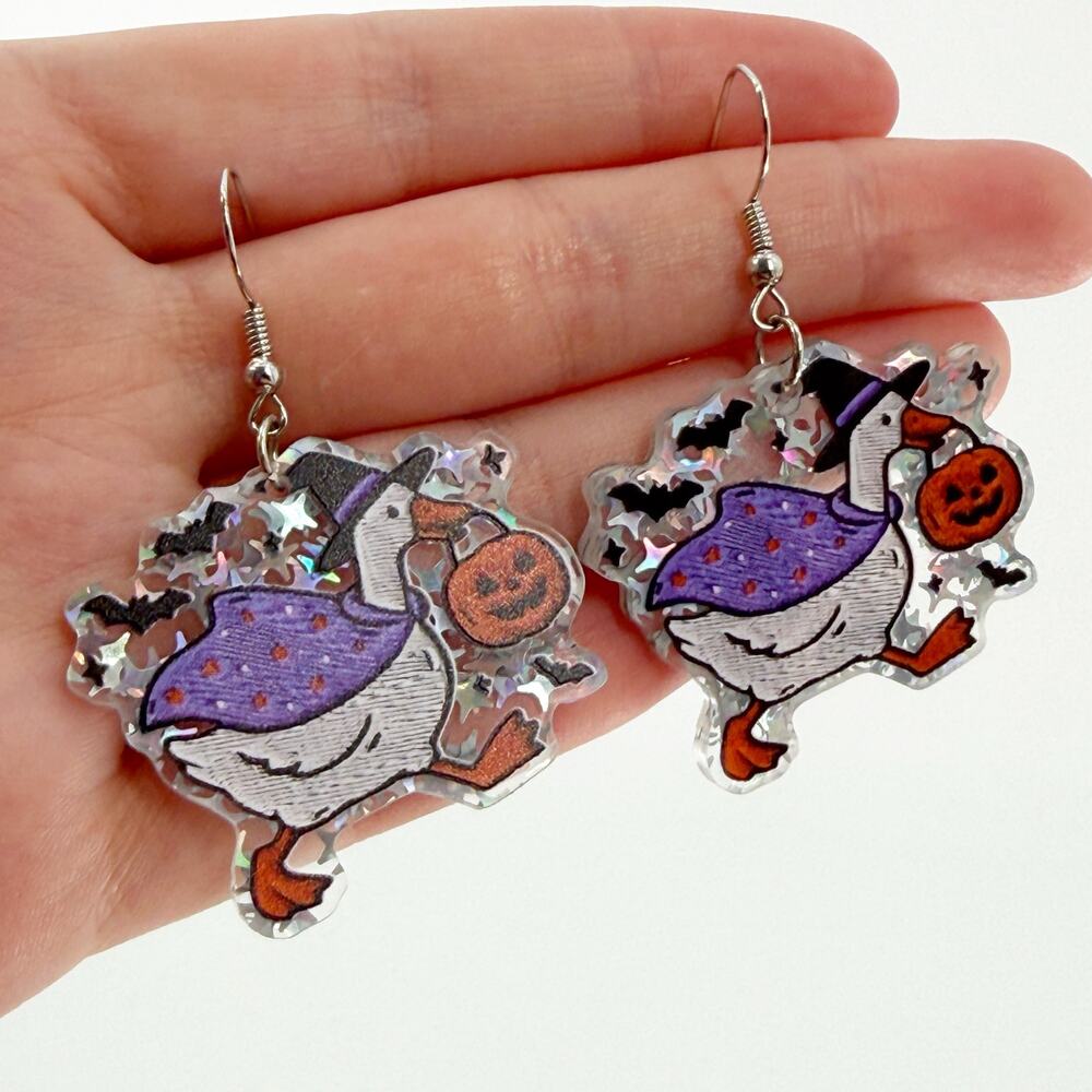 Glitter Halloween Goose Acrylic Dangle Earrings